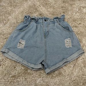 Women Summer High elastic Waist ruched paper bag Denim Shorts XL